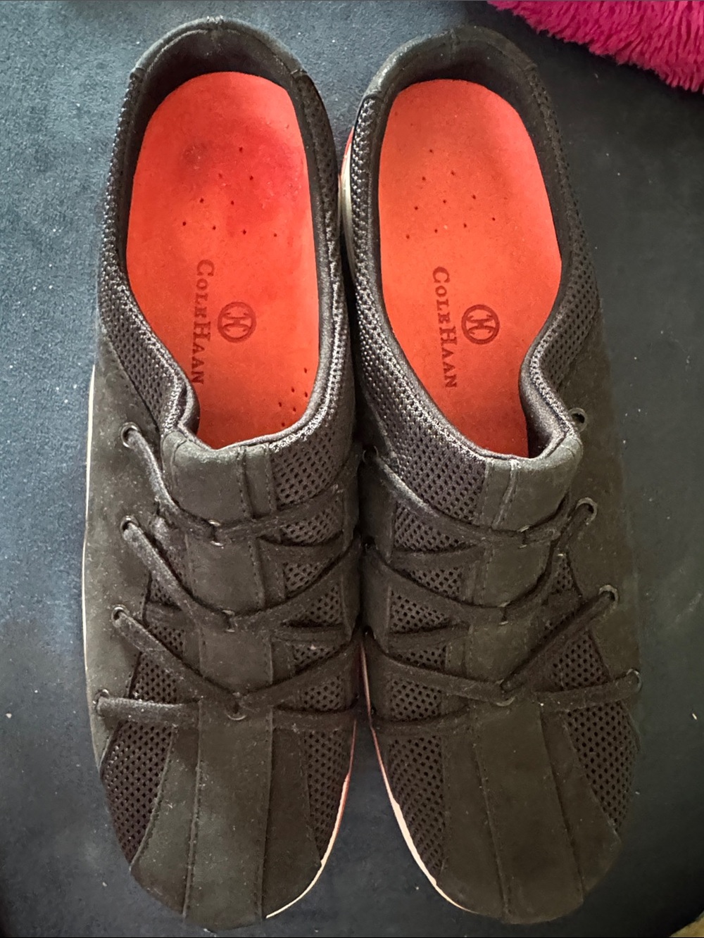 Cole Haan Black Suede & Mesh Sneakers/mules with Orange Insole